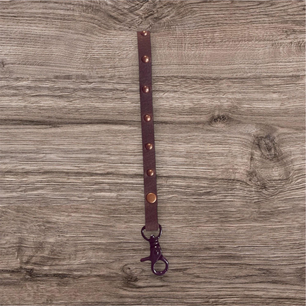 Leather keychain: wristlet keychain copper accents Vegetable Tanned  Keyfob
