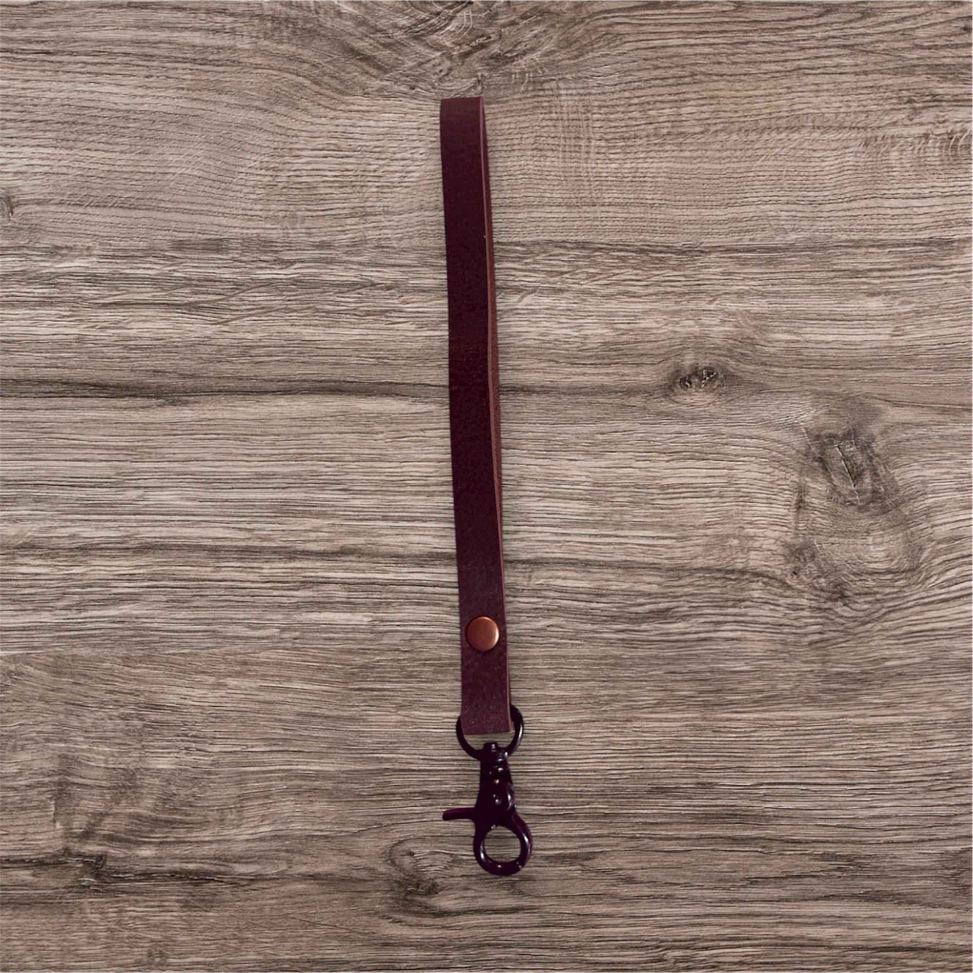 Leather keychain: wristlet keychain copper accents Vegetable Tanned  Keyfob