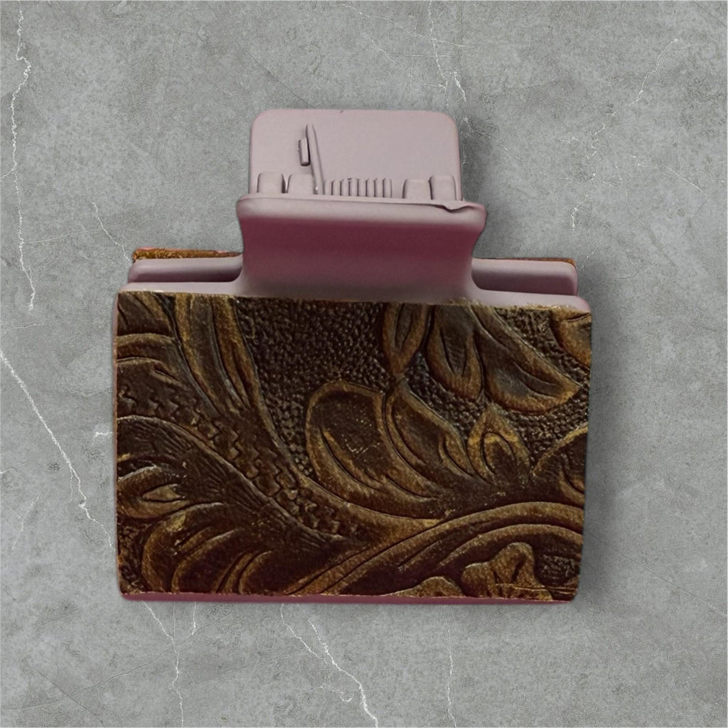Leather claw hair clip western clip tooled