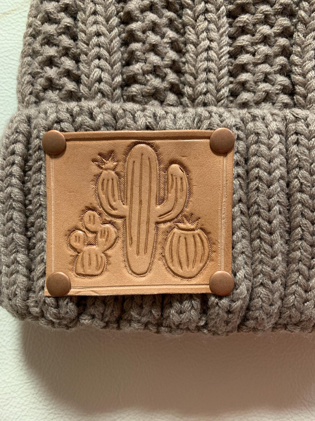 CC Beanie Cactus tooled leather hat patch