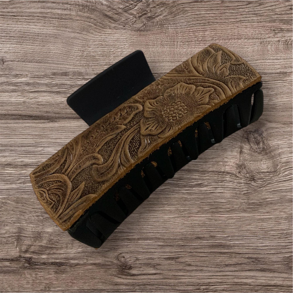 Leather claw hair clip western clip tooled