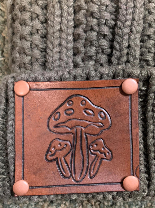 CC Beanie Mushroom tooled leather hat patch