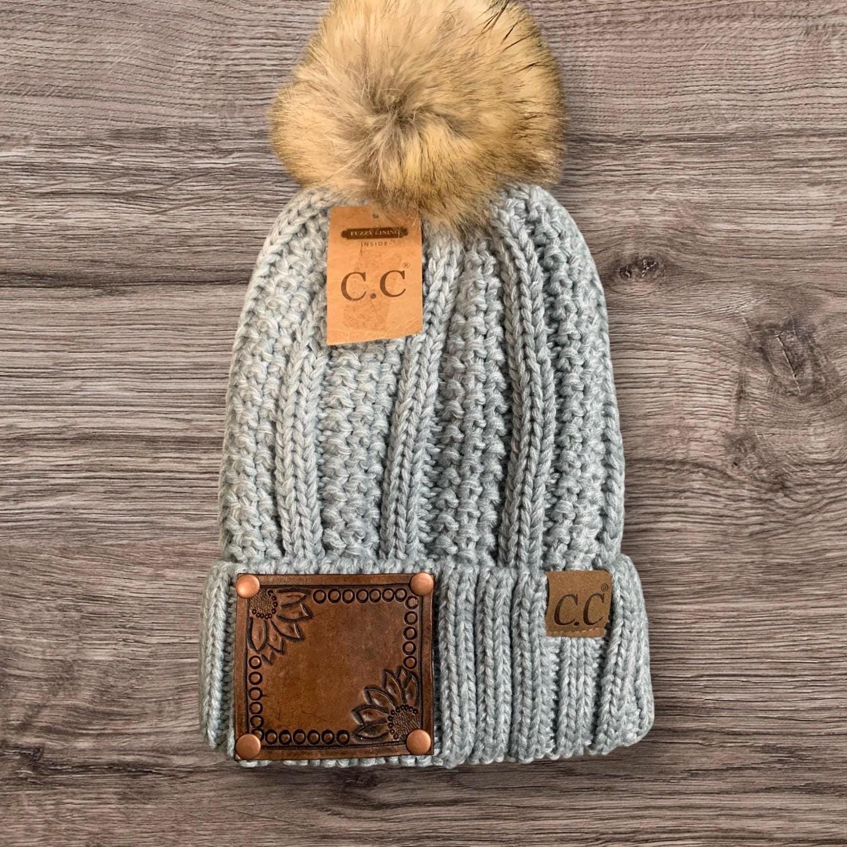 CC Beanie Sunflower tooled leather hat patch