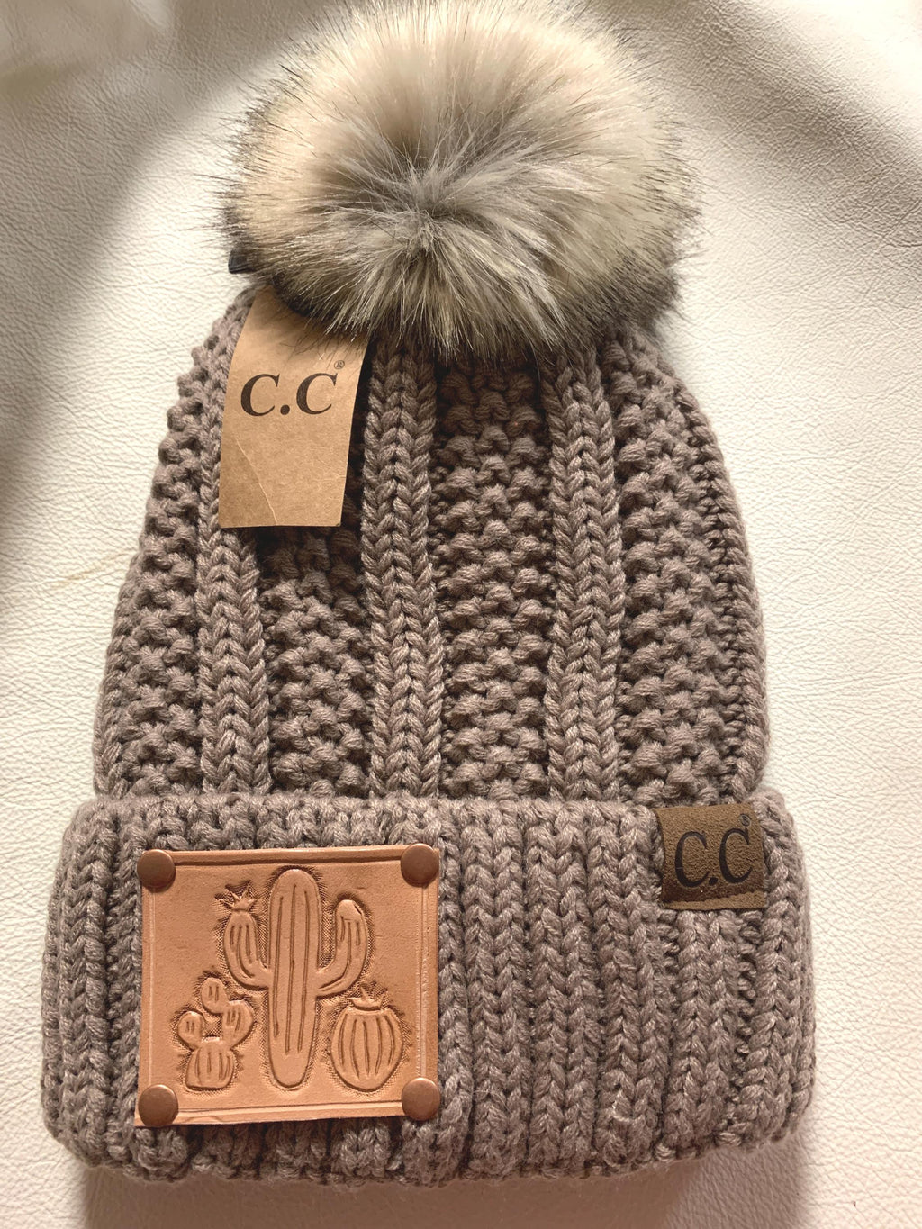 CC Beanie Cactus tooled leather hat patch
