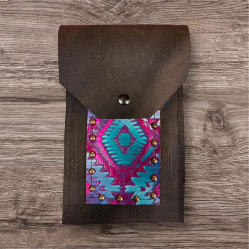 Leather Rear Cinch Phone Holder – Handmade Western Saddle Cell Phone Pouch for Horseback Riding, Cowgirl Tack Accessory