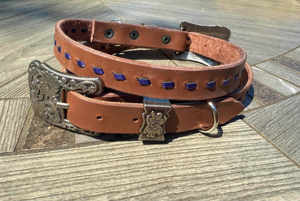Handmade Leather Buckstitched Dog Collar – Western Style Brown Leather Collar, Durable Cowboy Dog Collar, dog collar