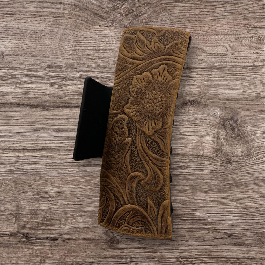 Leather claw hair clip western clip tooled