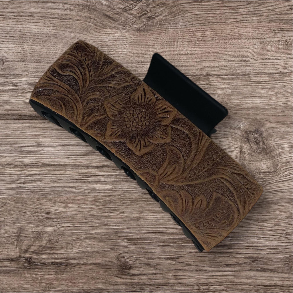 Leather claw hair clip western clip tooled
