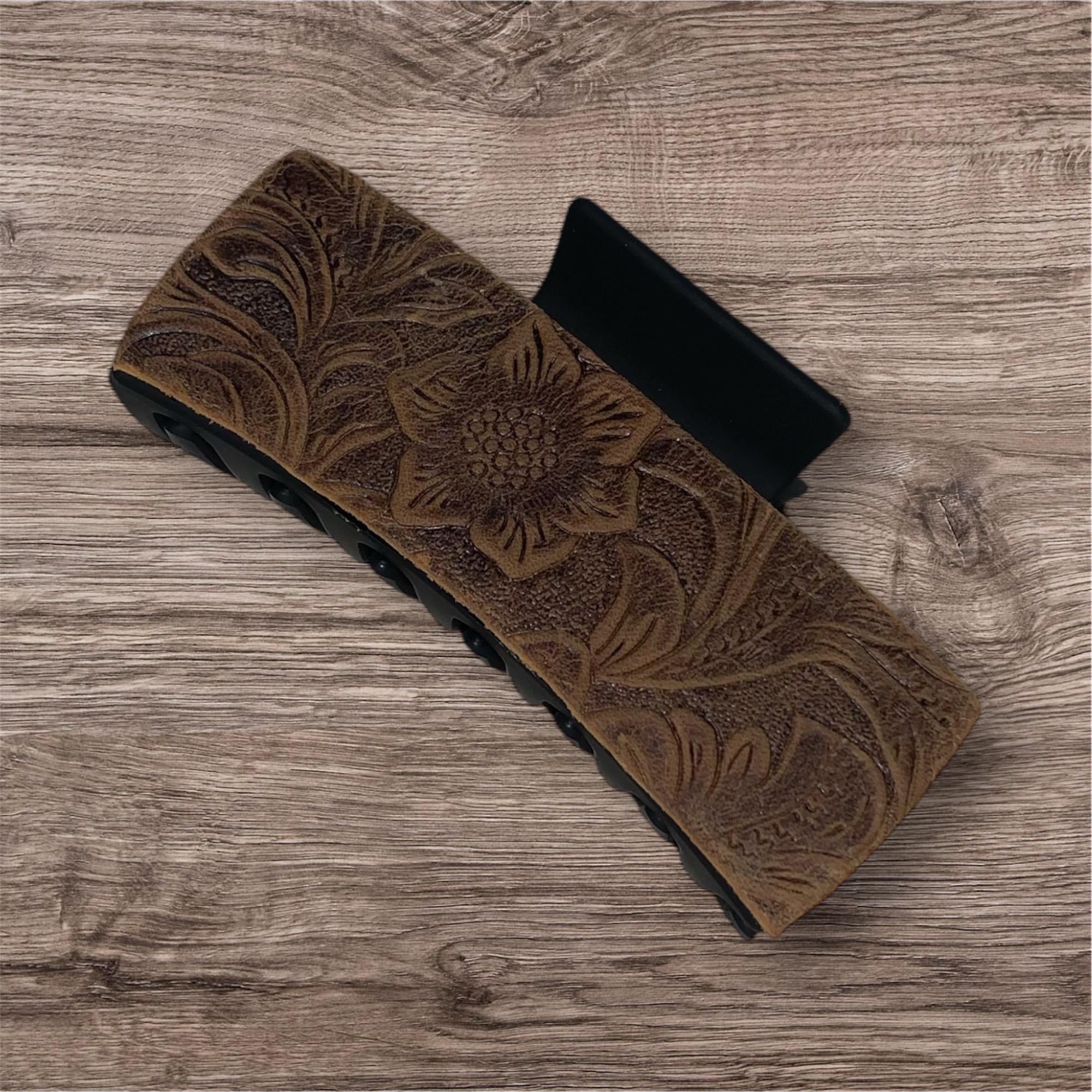 Leather claw hair clip western clip tooled