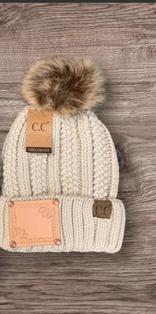 CC Beanie Sunflower tooled leather hat patch