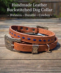 Handmade Leather Buckstitched Dog Collar – Western Style Brown Leather Collar, Durable Cowboy Dog Collar, dog collar