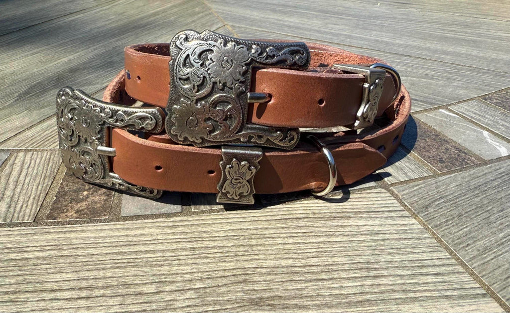 Handmade Leather Buckstitched Dog Collar – Western Style Brown Leather Collar, Durable Cowboy Dog Collar, dog collar