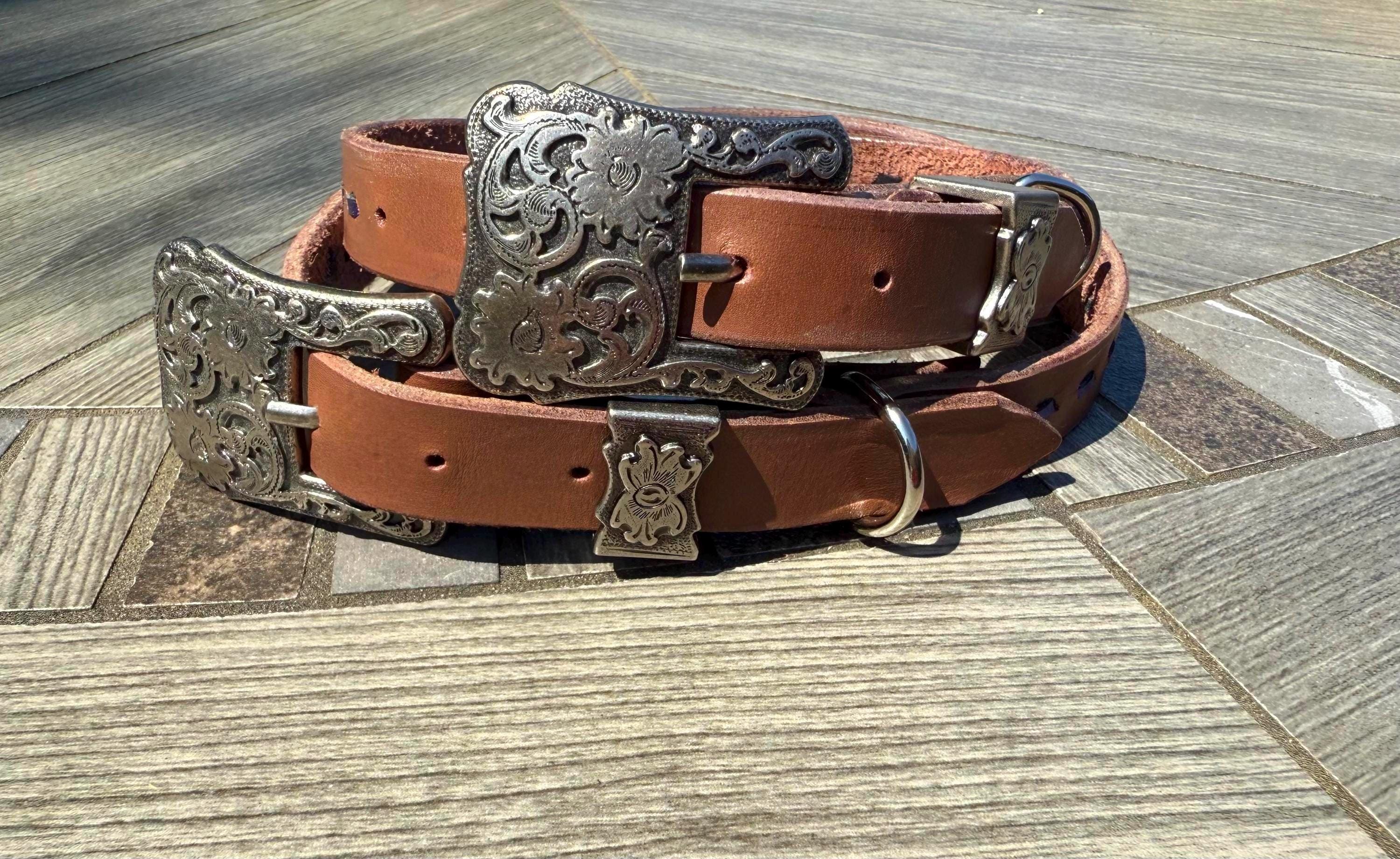 Handmade Leather Buckstitched Dog Collar – Western Style Brown Leather Collar, Durable Cowboy Dog Collar, dog collar