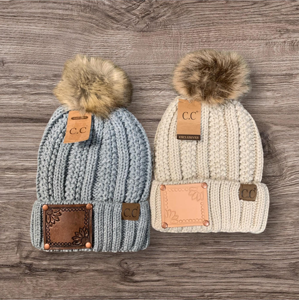 CC Beanie Sunflower tooled leather hat patch