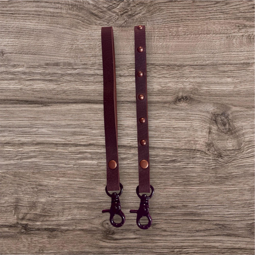 Leather keychain: wristlet keychain copper accents Vegetable Tanned  Keyfob