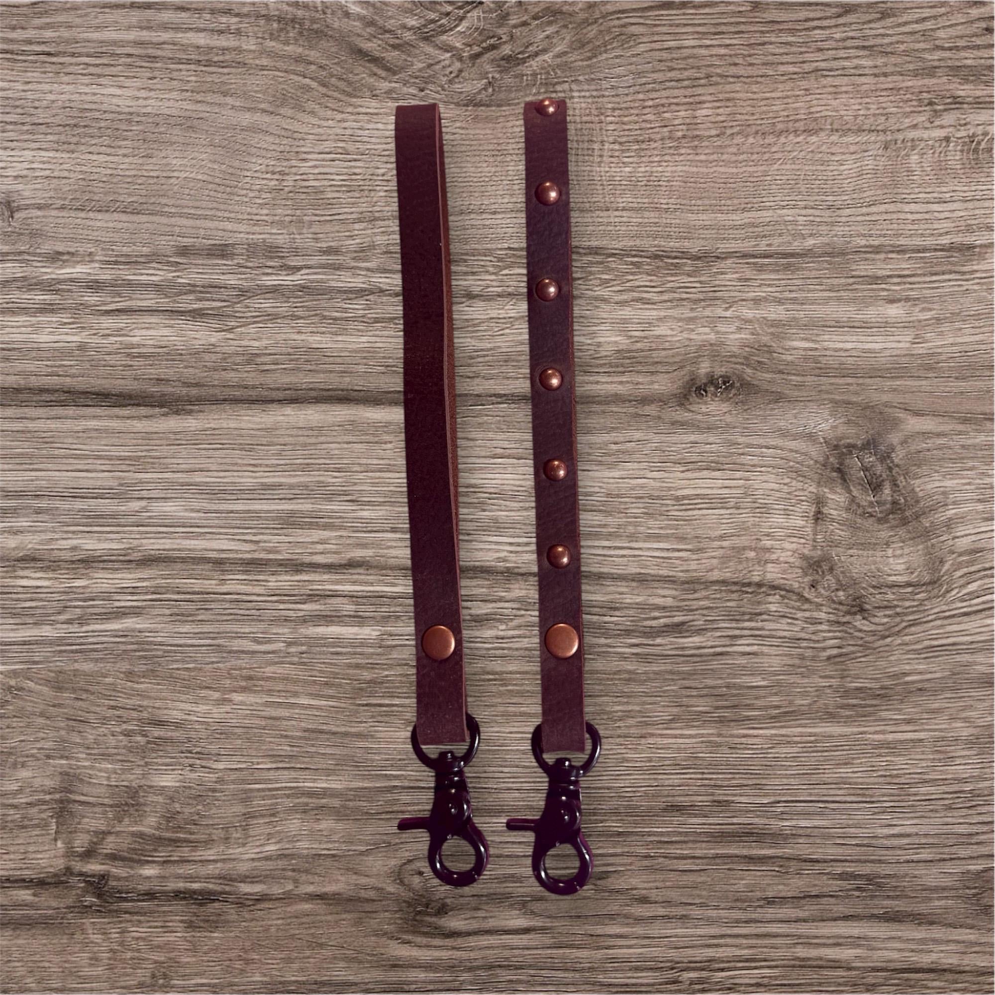 Leather keychain: wristlet keychain copper accents Vegetable Tanned  Keyfob