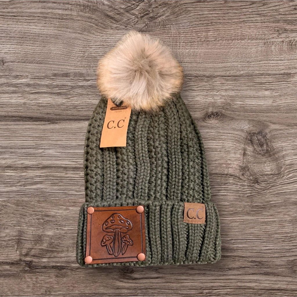 CC Beanie Mushroom tooled leather hat patch