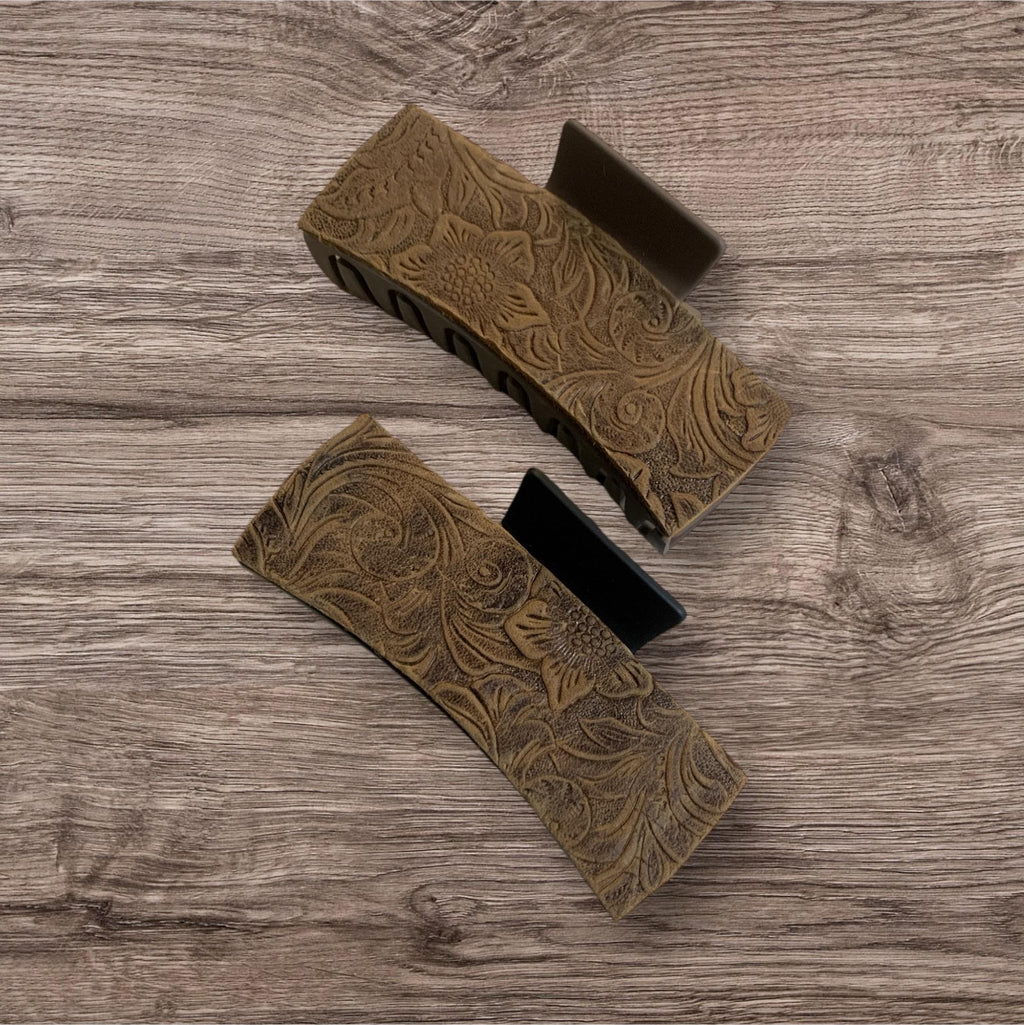 Leather claw hair clip western clip tooled